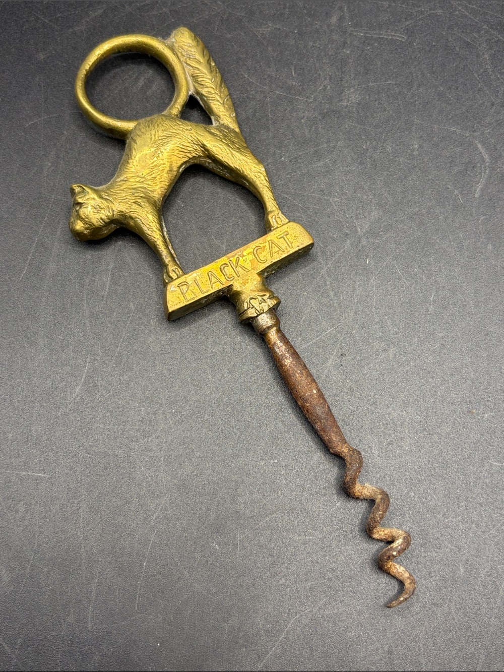 Antique Black Cat Belgium Brass Kitty Corkscrew Bottle Opener Barware Whimsigoth